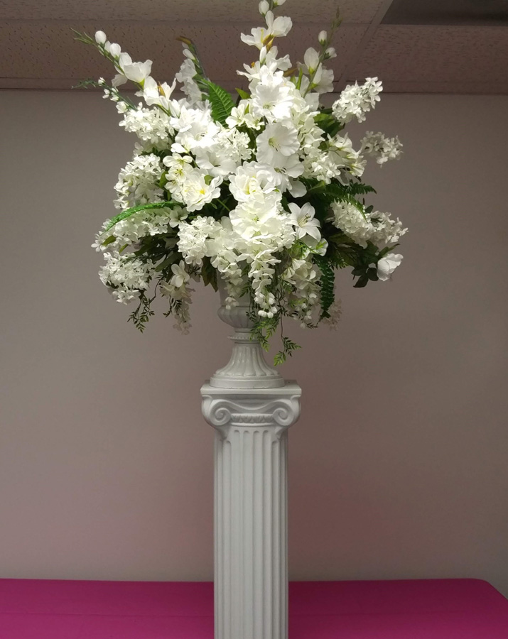 Rental Alter Silk Flower Arrangements and Pedestals Creative Cakes